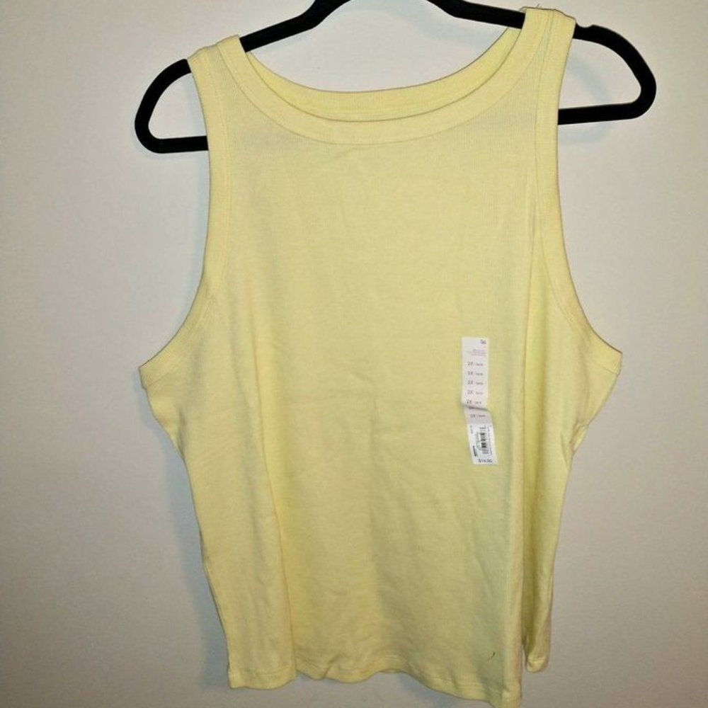 So women's plus tank top yellow high neck Ribbed 2X w-083